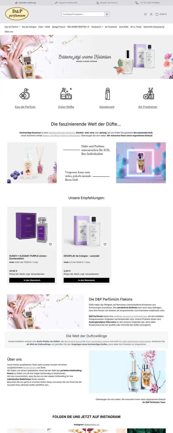Startseite von D&P perfumum